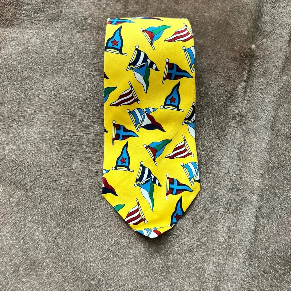 Polo by Ralph Lauren Yellow Silk Burgee Flags Nautical Tie VTG